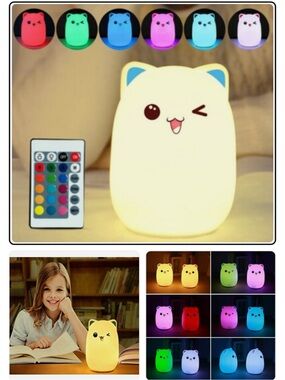 Winking Cat LED Night Light - Multi-Color Cute Silicone Lamp